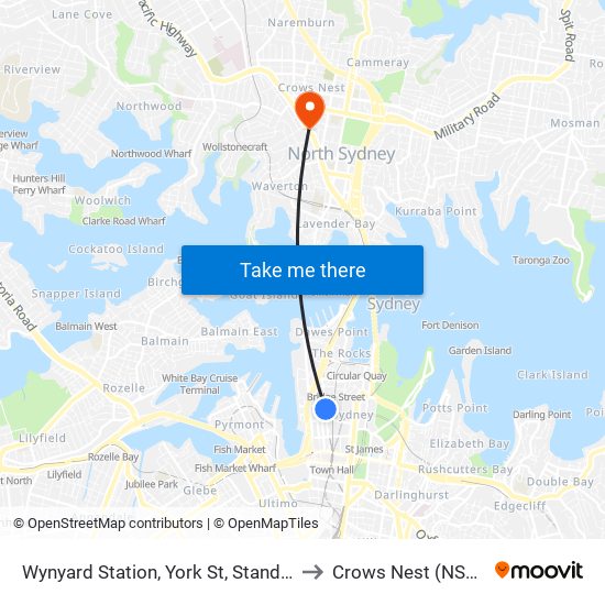 Wynyard Station, York St, Stand G to Crows Nest (NSW) map