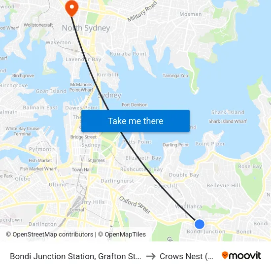 Bondi Junction Station, Grafton St, Stand R to Crows Nest (NSW) map