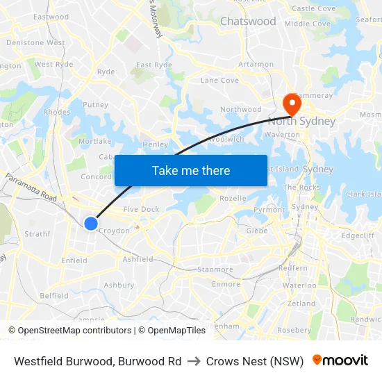 Westfield Burwood, Burwood Rd to Crows Nest (NSW) map