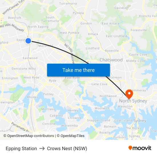Epping Station to Crows Nest (NSW) map