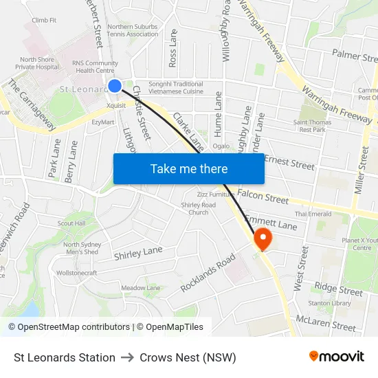 St Leonards Station to Crows Nest (NSW) map