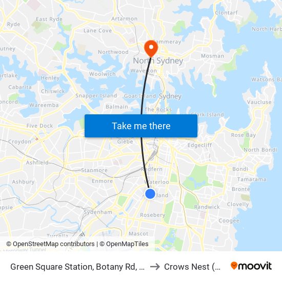 Green Square Station, Botany Rd, Stand C to Crows Nest (NSW) map