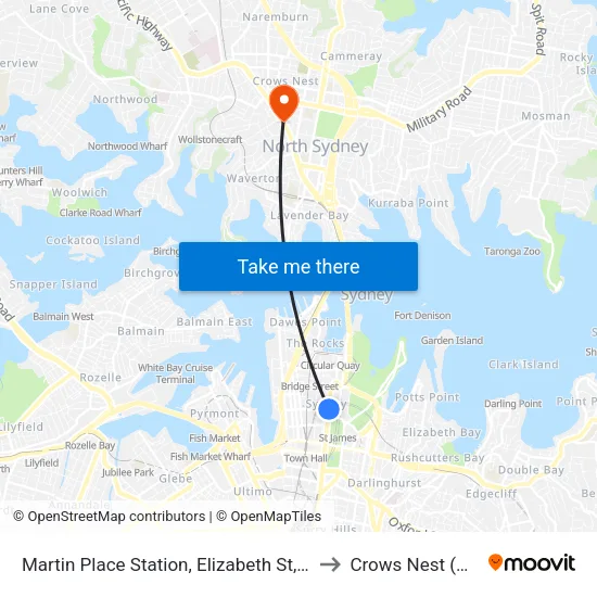 Martin Place Station, Elizabeth St, Stand E to Crows Nest (NSW) map