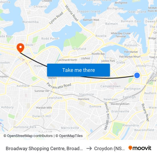 Broadway Shopping Centre, Broadway to Croydon (NSW) map