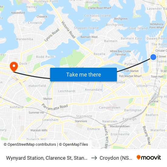 Wynyard Station, Clarence St, Stand S to Croydon (NSW) map