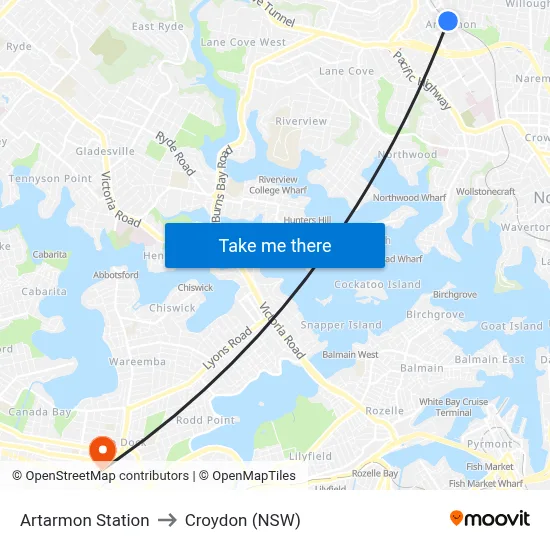 Artarmon Station to Croydon (NSW) map