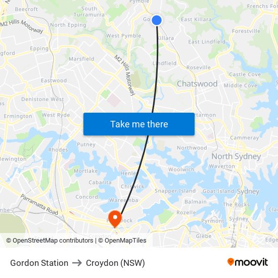 Gordon Station to Croydon (NSW) map