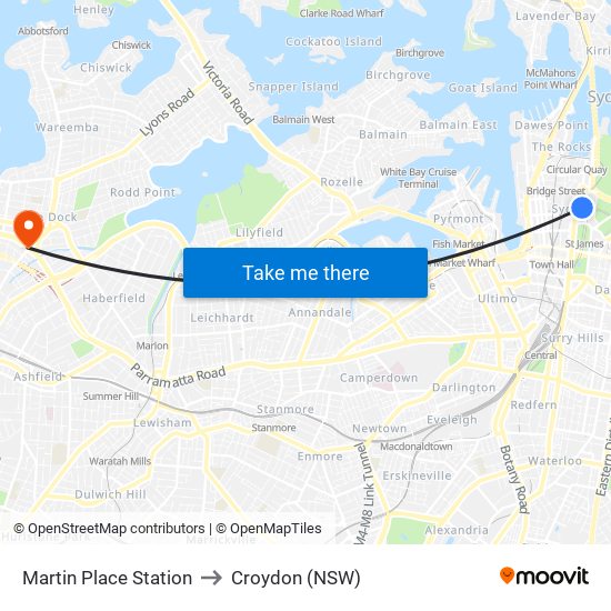 Martin Place Station to Croydon (NSW) map