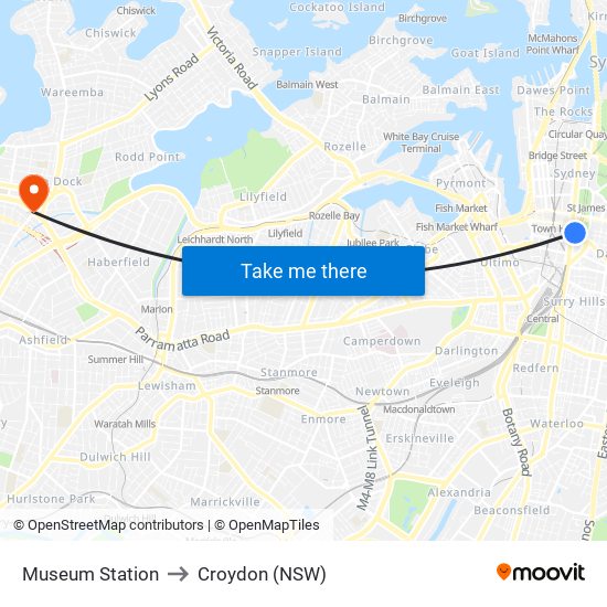 Museum Station to Croydon (NSW) map