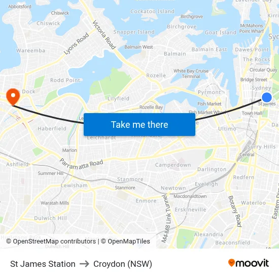 St James Station to Croydon (NSW) map