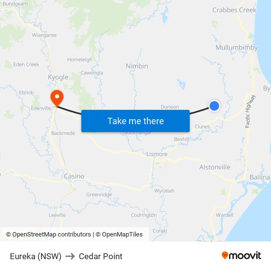 Eureka (NSW) to Cedar Point map