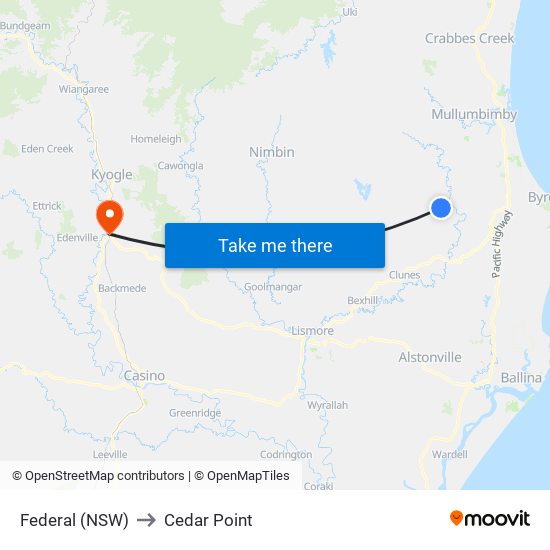 Federal (NSW) to Cedar Point map