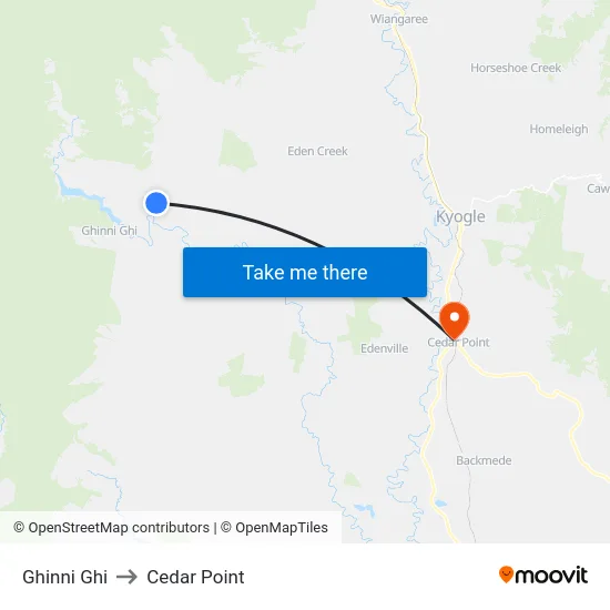 Ghinni Ghi to Cedar Point map