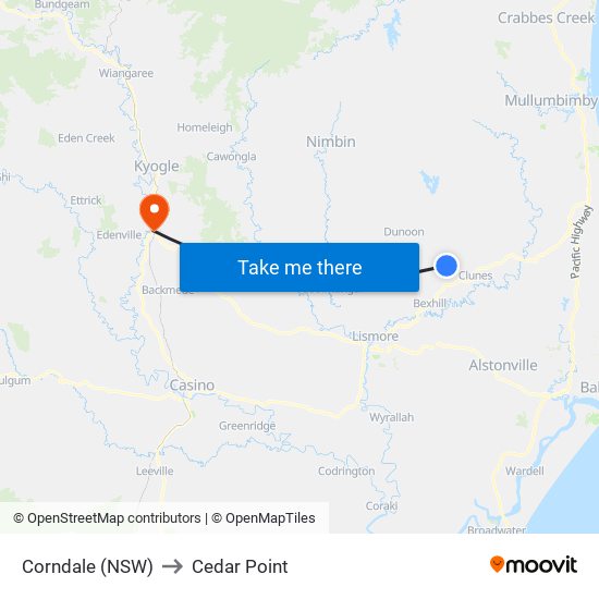 Corndale (NSW) to Cedar Point map