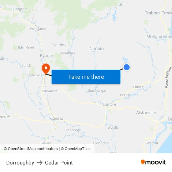 Dorroughby to Cedar Point map