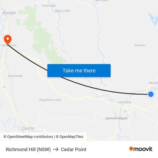 Richmond Hill (NSW) to Cedar Point map