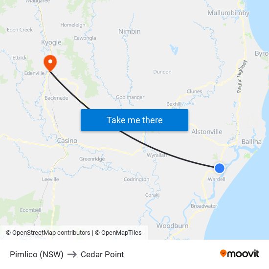 Pimlico (NSW) to Cedar Point map