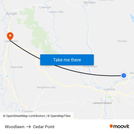 Woodlawn to Cedar Point map