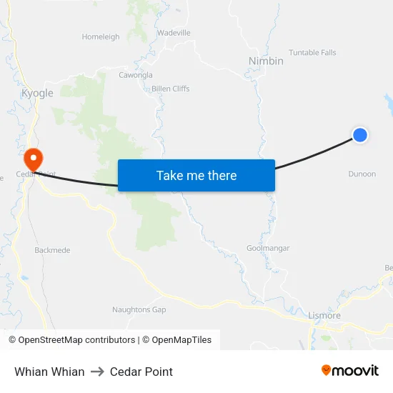 Whian Whian to Cedar Point map