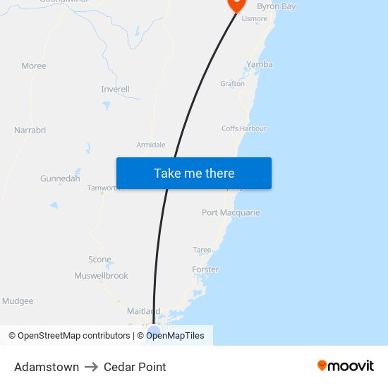 Adamstown to Cedar Point map