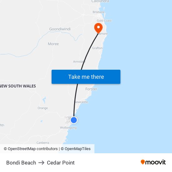 Bondi Beach to Cedar Point map