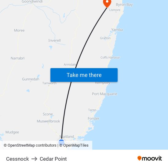 Cessnock to Cedar Point map