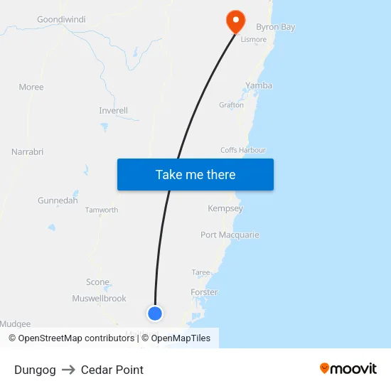 Dungog to Cedar Point map