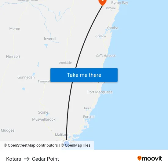 Kotara to Cedar Point map