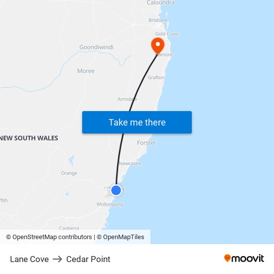 Lane Cove to Cedar Point map