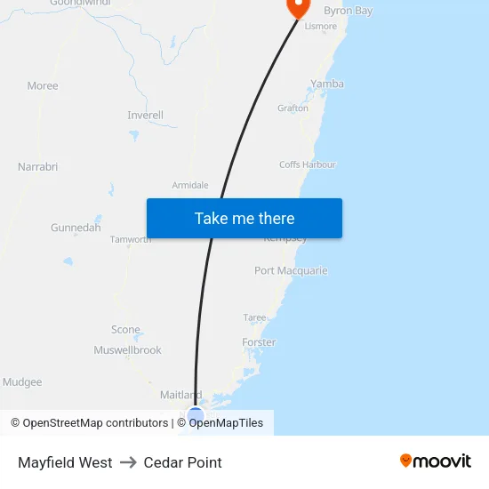 Mayfield West to Cedar Point map