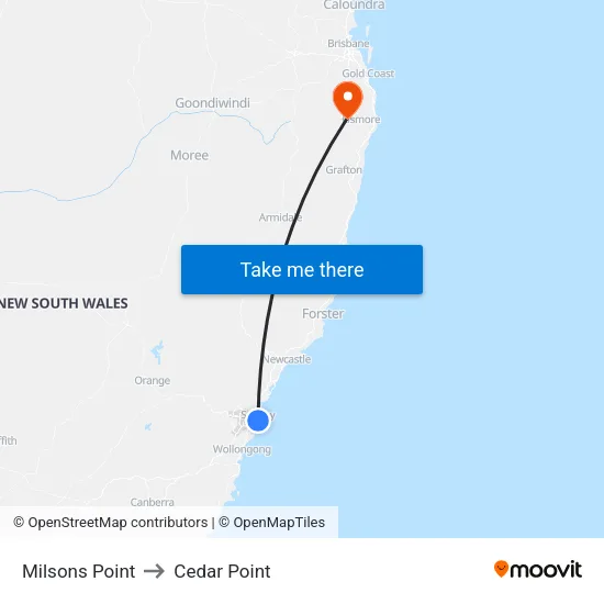 Milsons Point to Cedar Point map