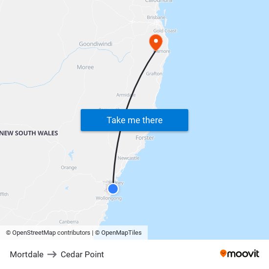 Mortdale to Cedar Point map