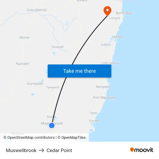 Muswellbrook to Cedar Point map