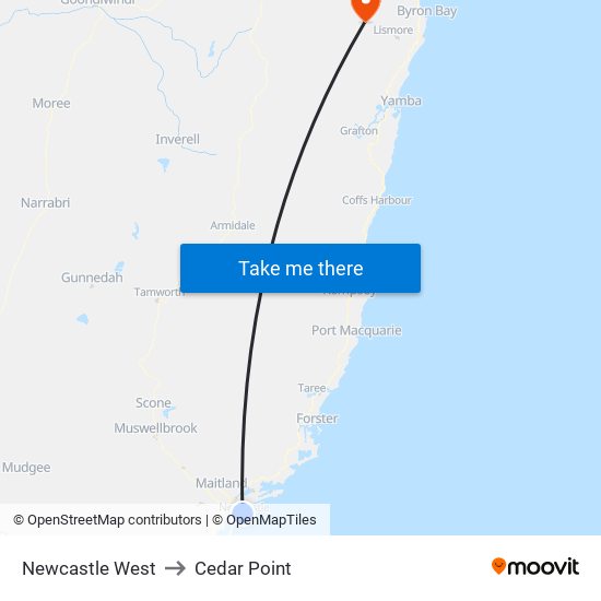 Newcastle West to Cedar Point map