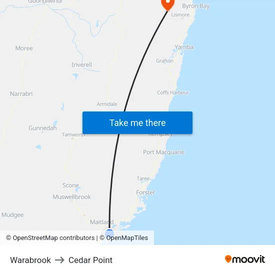 Warabrook to Cedar Point map