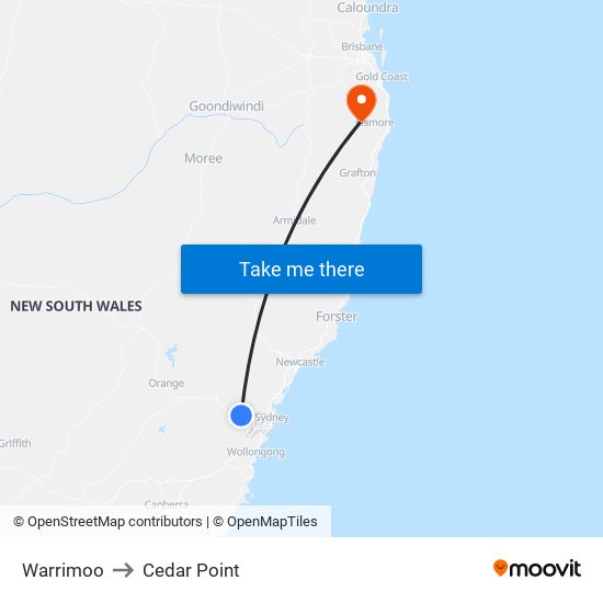 Warrimoo to Cedar Point map