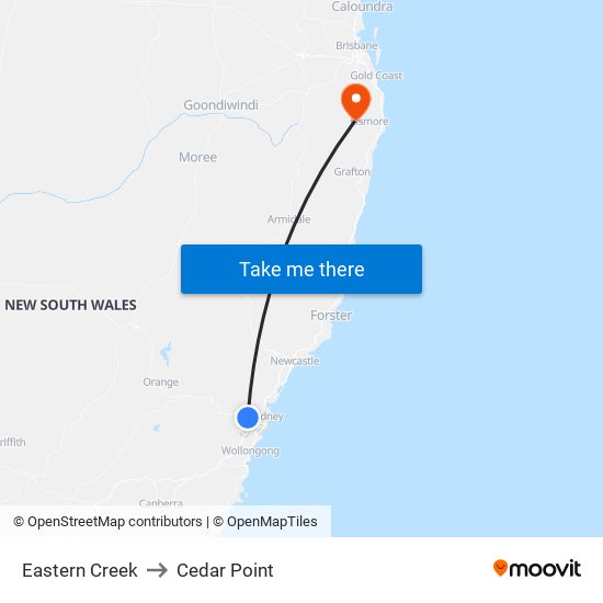 Eastern Creek to Cedar Point map