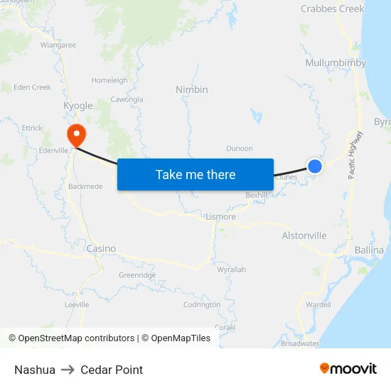 Nashua to Cedar Point map