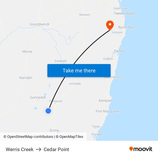 Werris Creek to Cedar Point map