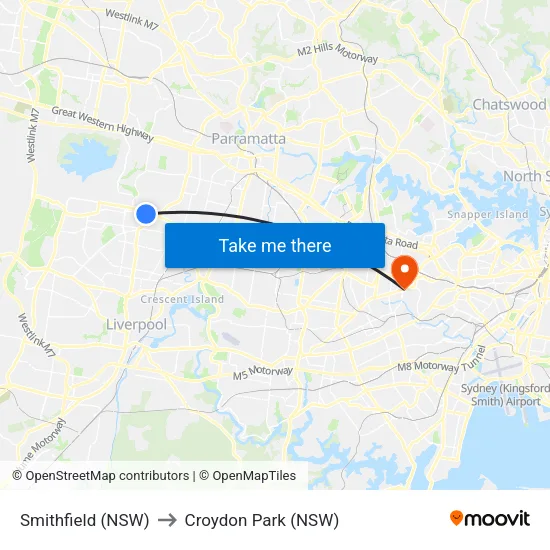 Smithfield (NSW) to Croydon Park (NSW) map