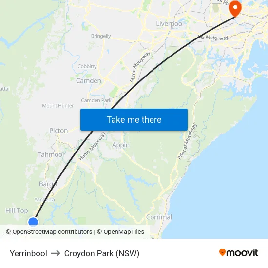 Yerrinbool to Croydon Park (NSW) map