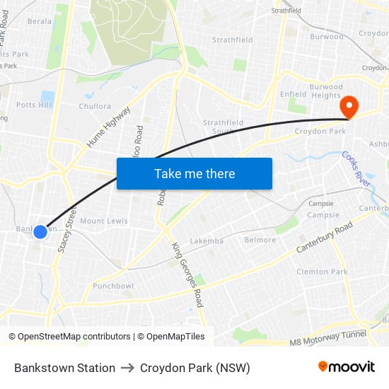 Bankstown Station to Croydon Park (NSW) map