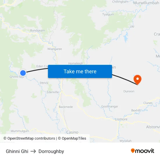Ghinni Ghi to Dorroughby map