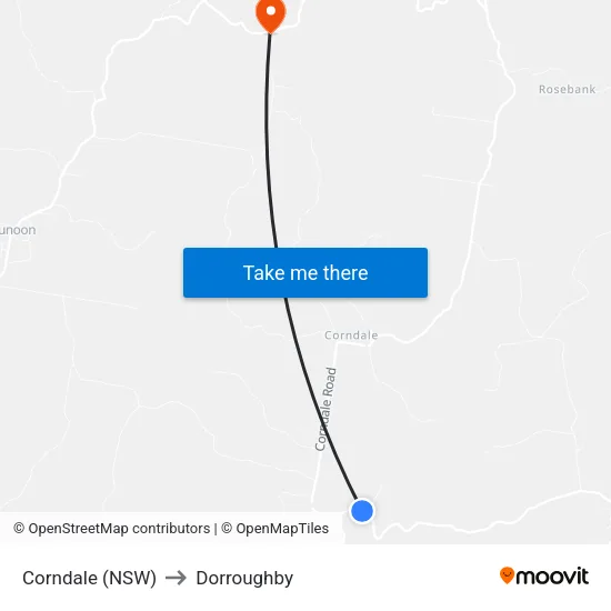 Corndale (NSW) to Dorroughby map