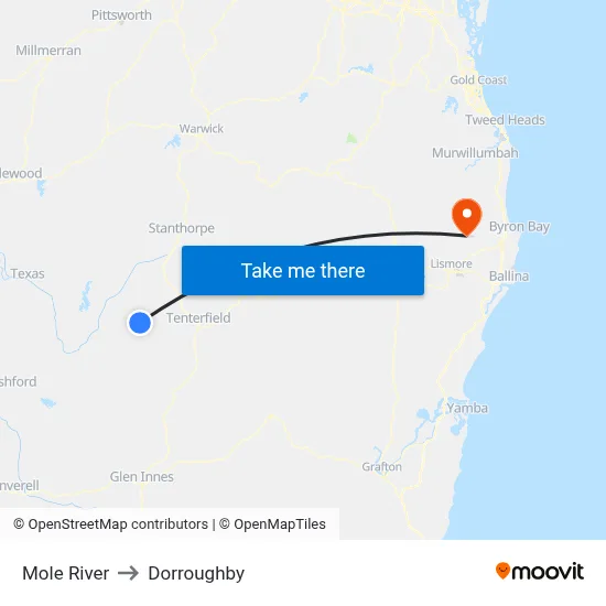 Mole River to Dorroughby map