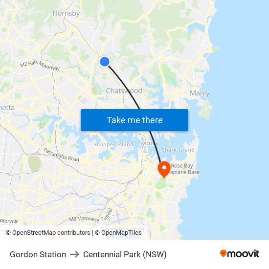 Gordon Station to Centennial Park (NSW) map