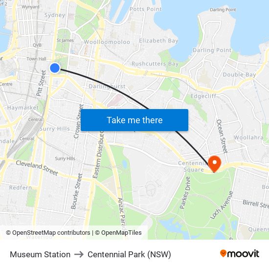 Museum Station to Centennial Park (NSW) map