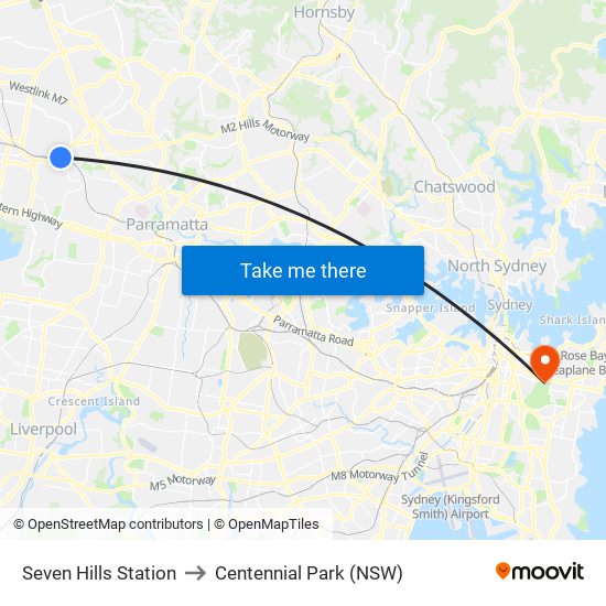 Seven Hills Station to Centennial Park (NSW) map