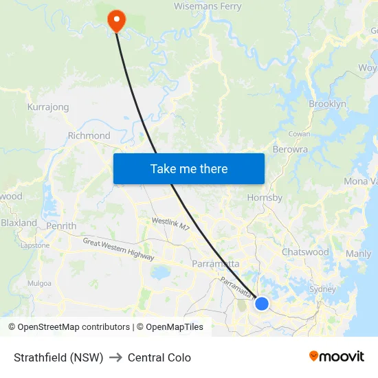 Strathfield (NSW) to Central Colo map