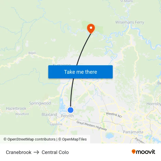 Cranebrook to Central Colo map